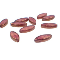 Pink Czech Glass Table Cut Pointed Oval Beads with Bronze Luster, 18x7mm