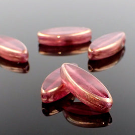 Pink Czech Glass Table Cut Pointed Oval Beads with Bronze Luster, 18x7mm